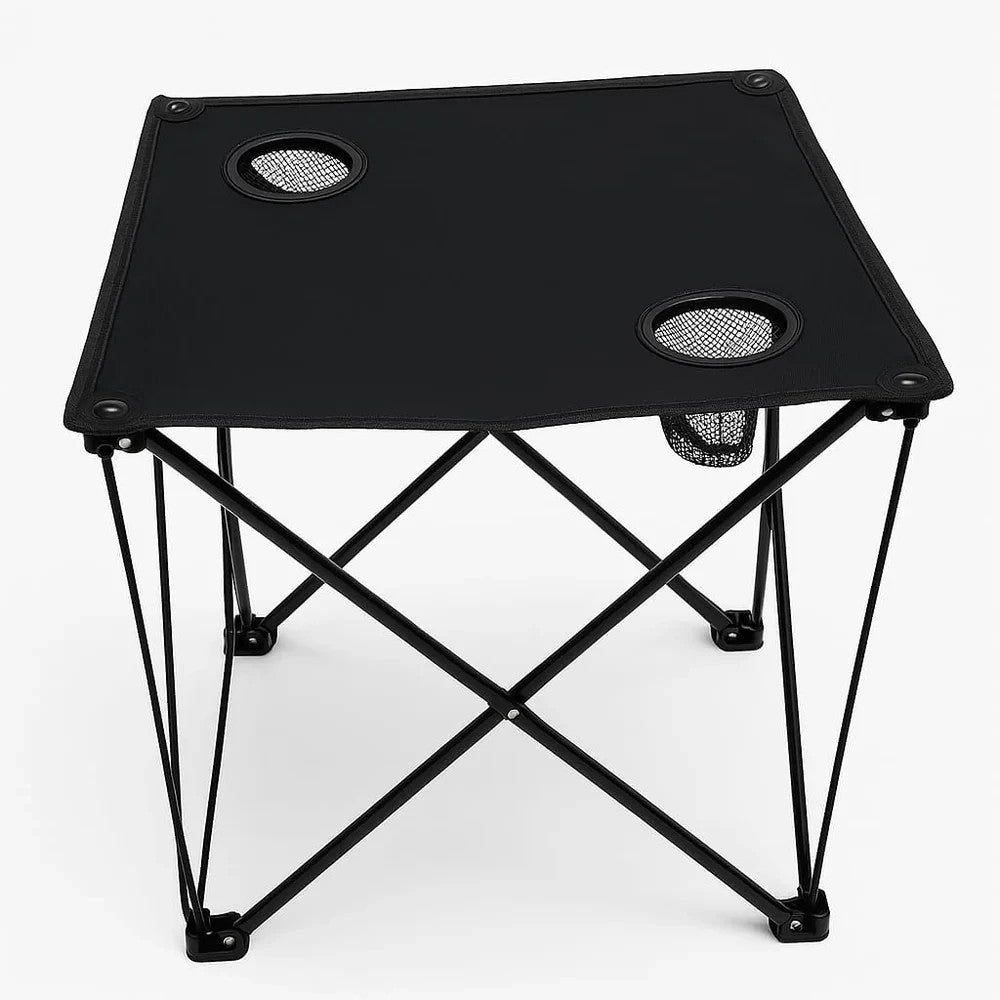 2x Klappstuhl Grün + 1x Campingtisch Schwarz Set – Faltbar mit Getränkehalter