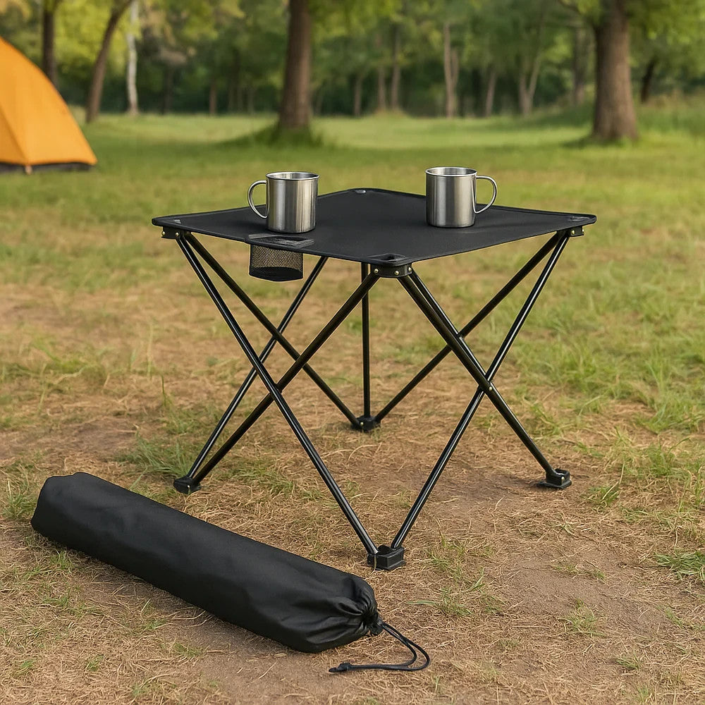 2x Klappstuhl Grün + 1x Campingtisch Schwarz Set – Faltbar mit Getränkehalter