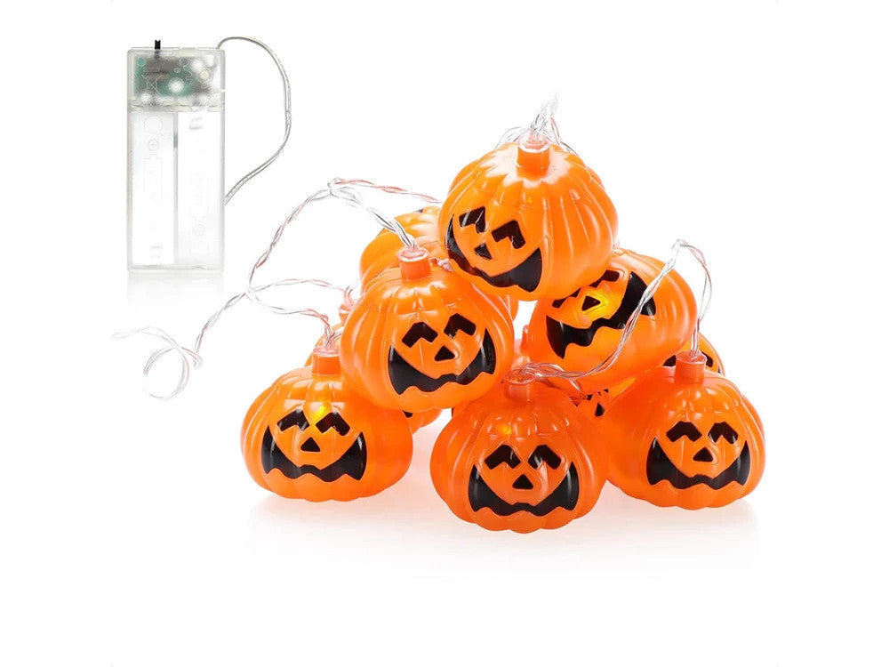 Halloween Party Deko 🎃 Kürbis Lichterkette 10 LED 200cm Warmlicht Hängend 👻