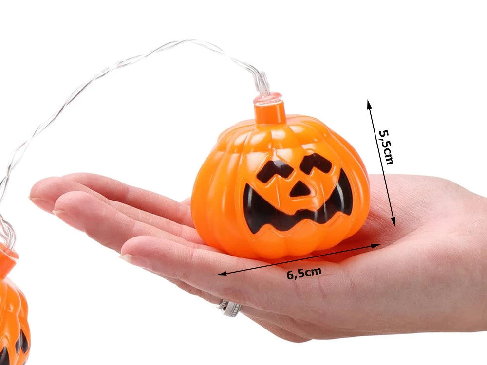Halloween Party Deko 🎃 Kürbis Lichterkette 10 LED 200cm Warmlicht Hängend 👻