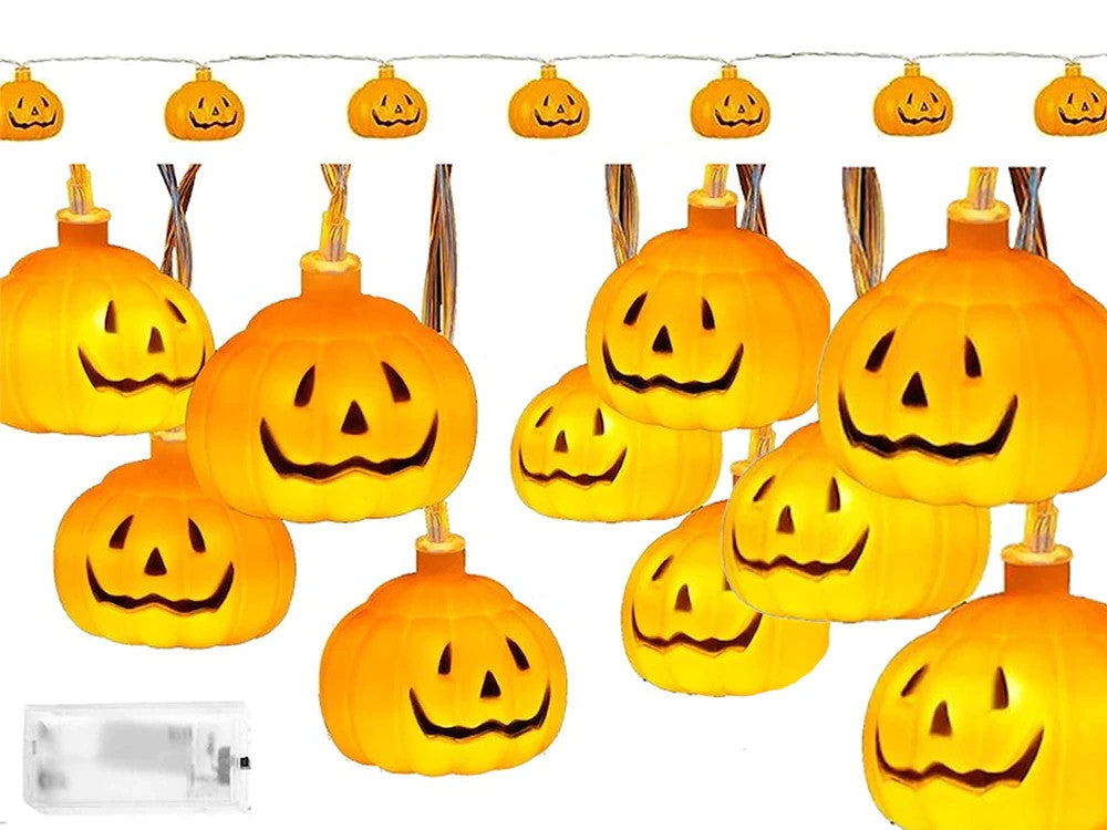 Halloween LED Kürbis Lichterkette 🎃 200cm 10 Lampen Batterie Orange 👻