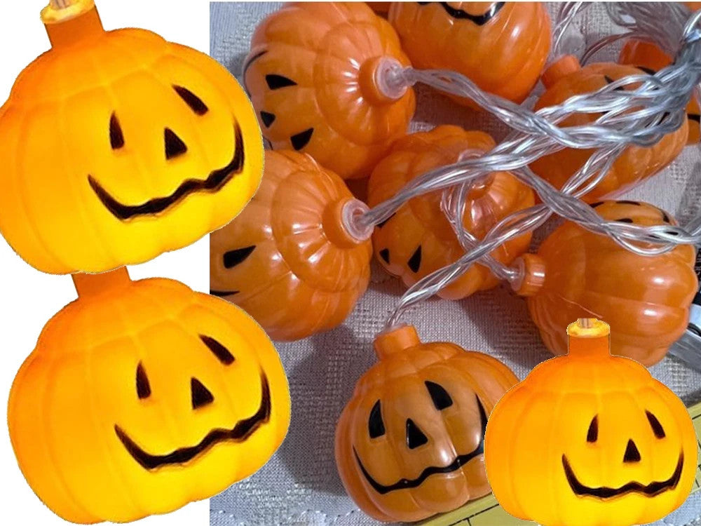 Halloween LED Kürbis Lichterkette 🎃 200cm 10 Lampen Batterie Orange 👻