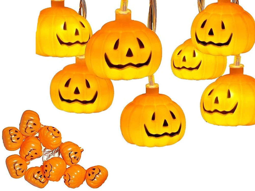 Halloween LED Kürbis Lichterkette 🎃 200cm 10 Lampen Batterie Orange 👻