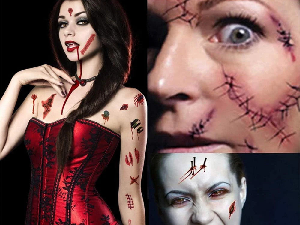 Halloween Tattoos Blut Realistisch Waschbar Temporär Hautaufkleber 🎃💉   4038732800489