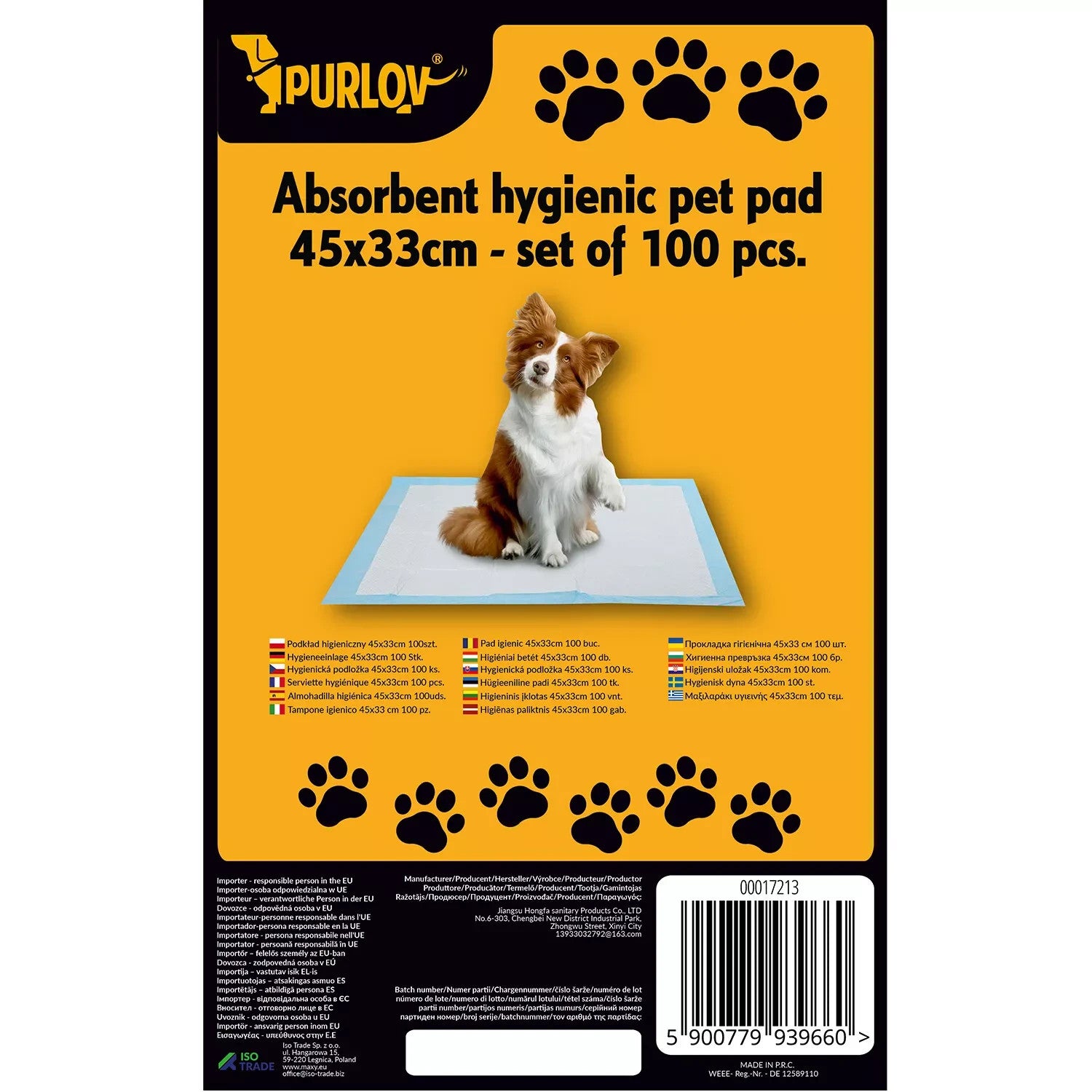 Hundetrainingsunterlagen 100 Stück 45x33 cm – Saugstarke Welpenpads mit 4-Lagen-Schutz und Kotbeuteln