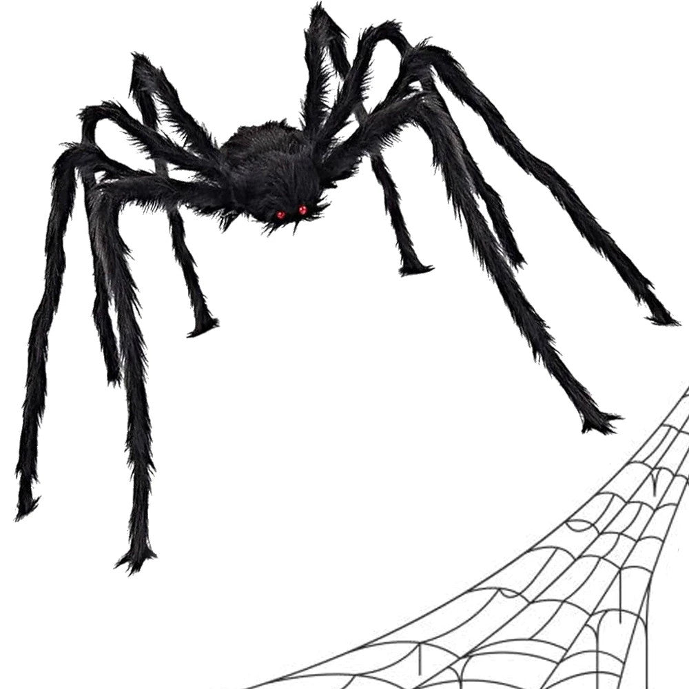 Halloween Riesenspinne XXL – Realistische Tarantel Deko mit roten Augen, schwarz