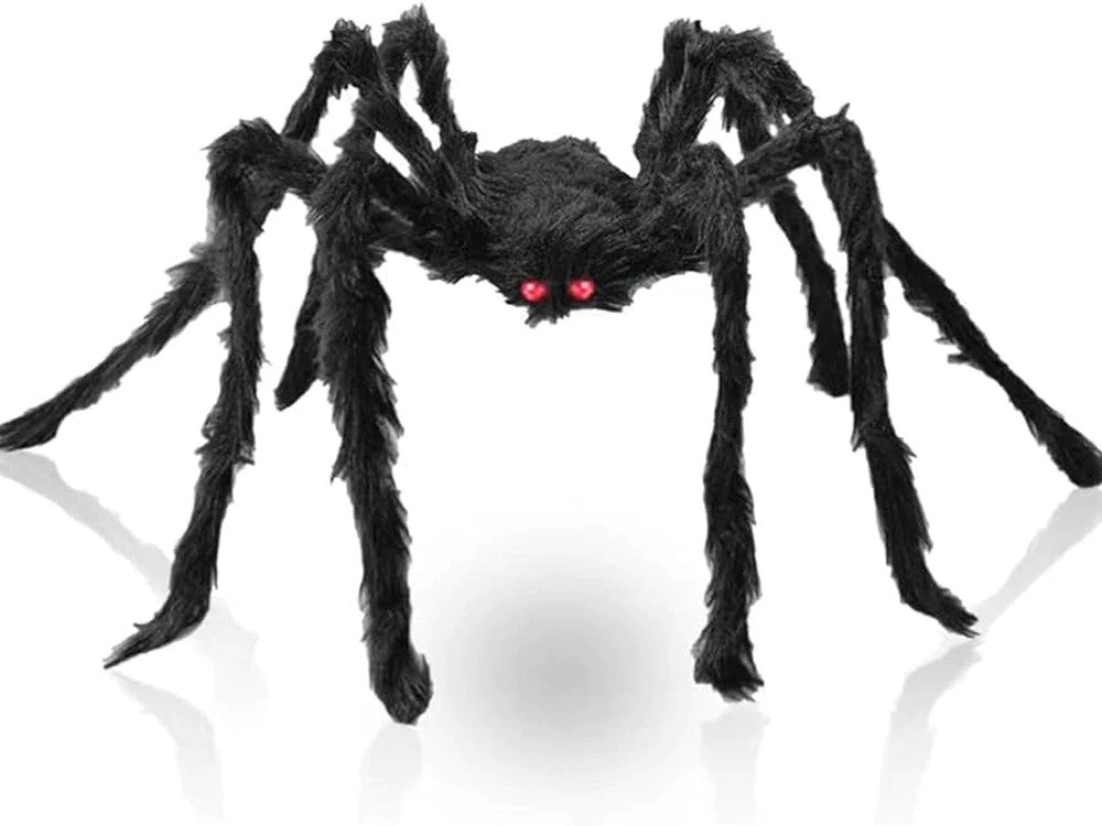 Halloween Riesenspinne XXL – Realistische Tarantel Deko mit roten Augen, schwarz