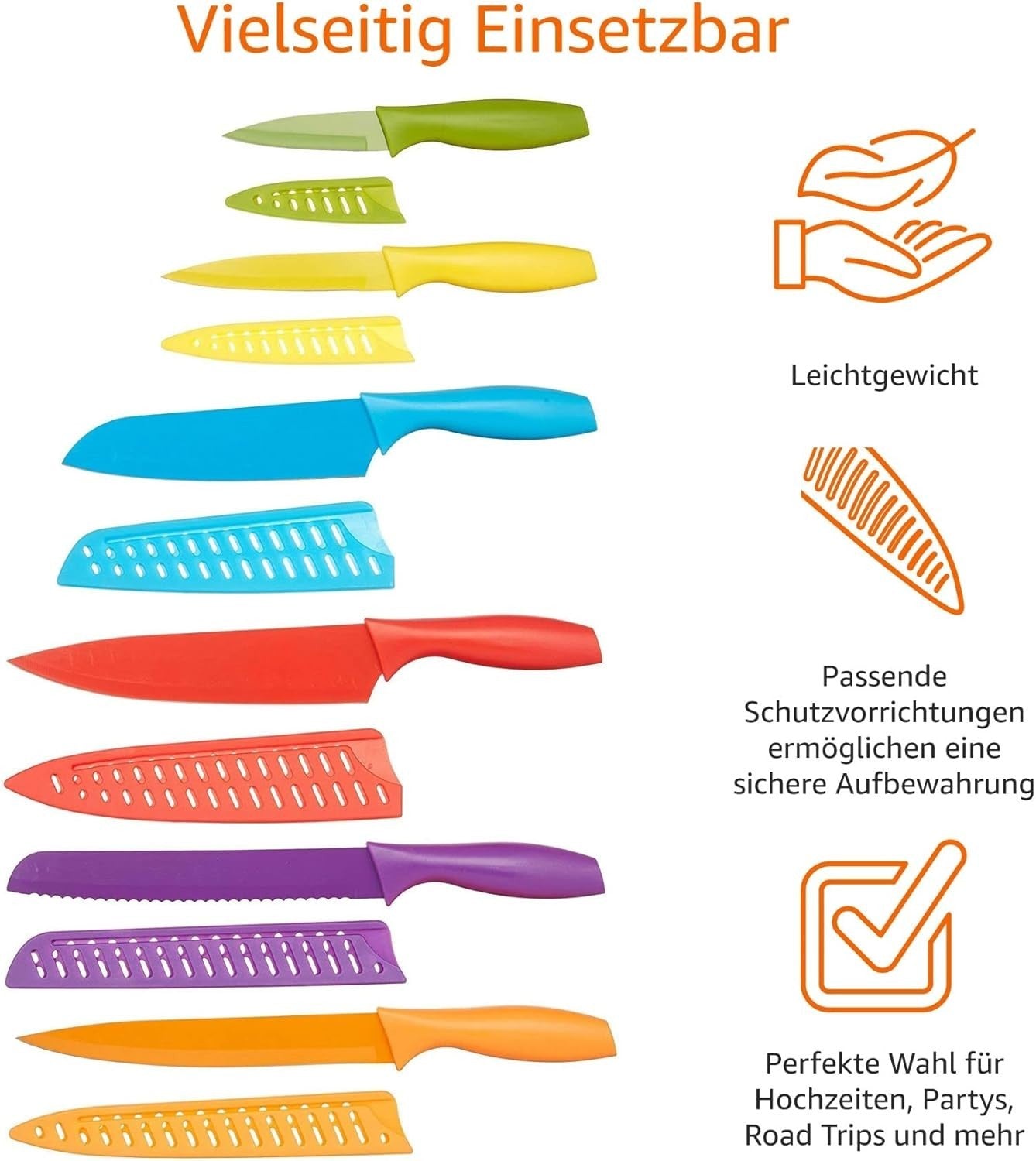 Messer-Set 12-teilig – Kochmesser, Brotmesser, Santoku & mehr im bunten Design