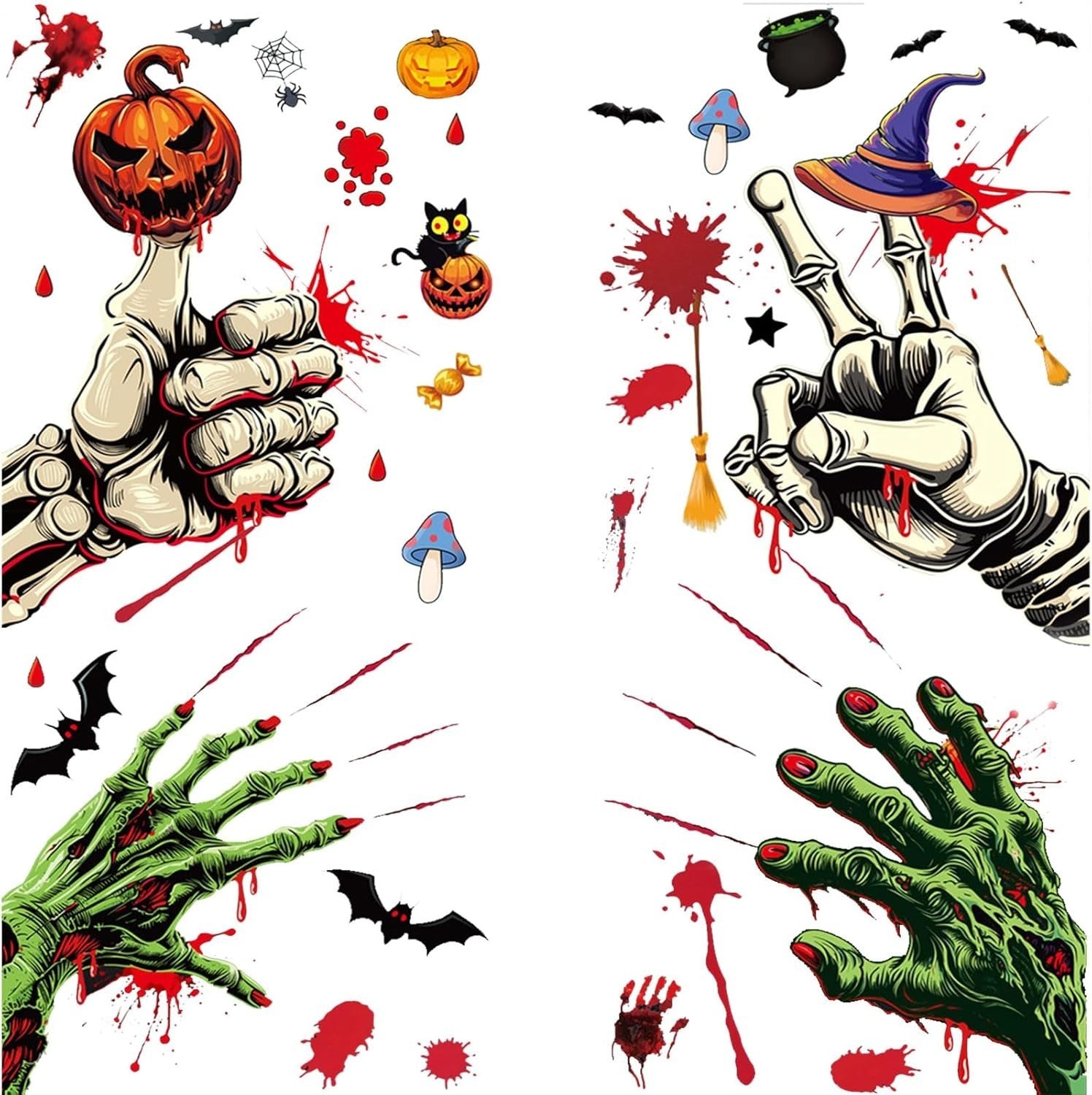 Halloween Fensteraufkleber 👻 59 Stk Blutige Hand- & Fußabdrücke Horror Deko