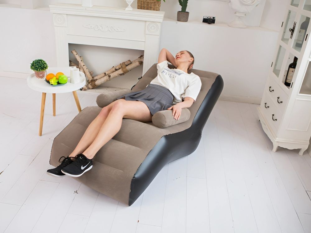Aufblasbarer Gartensessel mit Fußstütze – Luftsessel Loungesessel mit Pumpe
