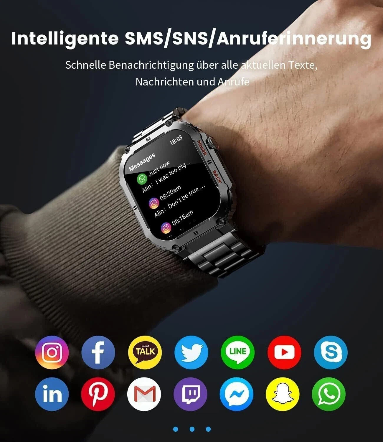 Smartwatch Herren Militärisch Telefonfunktion 1.96'' HD 100+ Sportmodi Schwarz
