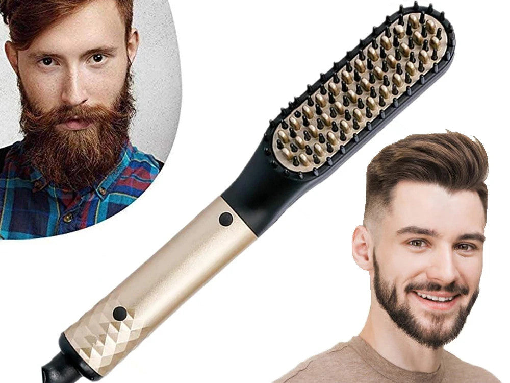 Elektrische Bartbürste und Haar Glättbürste für Herren – Bartglätter mit Keramikbeschichtung, 2 Heizstufen und Schnellaufheizung