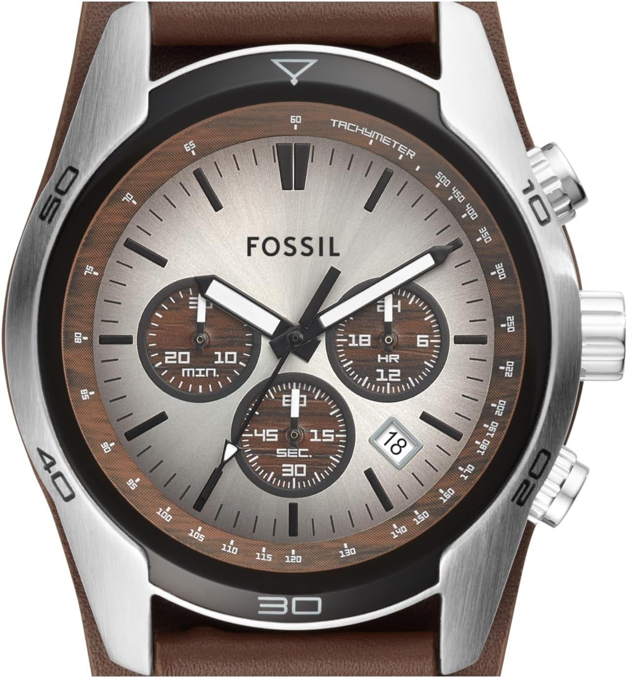 FOSSIL Coachman Herrenuhr – Chronograph mit Quarzwerk & Echtlederarmband | 45mm Edelstahlgehäuse, braunes Zifferblatt, wasserdicht bis 100 m