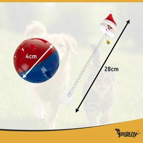PURLOV Katzenspielzeug Weihnachtsset 6-teilig – Bälle, Federn & Pompons im Weihnachtssocken, Sicheres & Abwechslungsreiches Spielzeug für Katzen