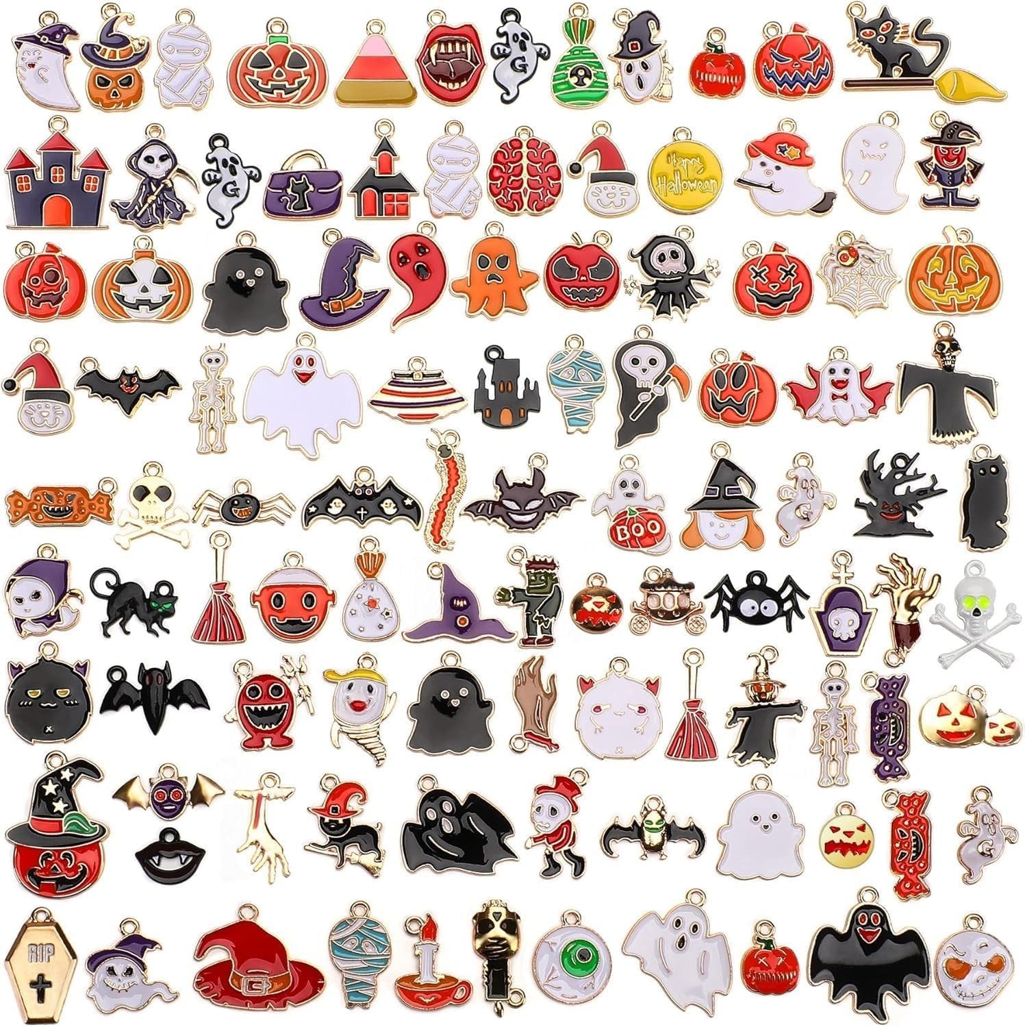 Halloween Charms 110 Stück 🎃 Gold Emaille Anhänger für Schmuck Basteln