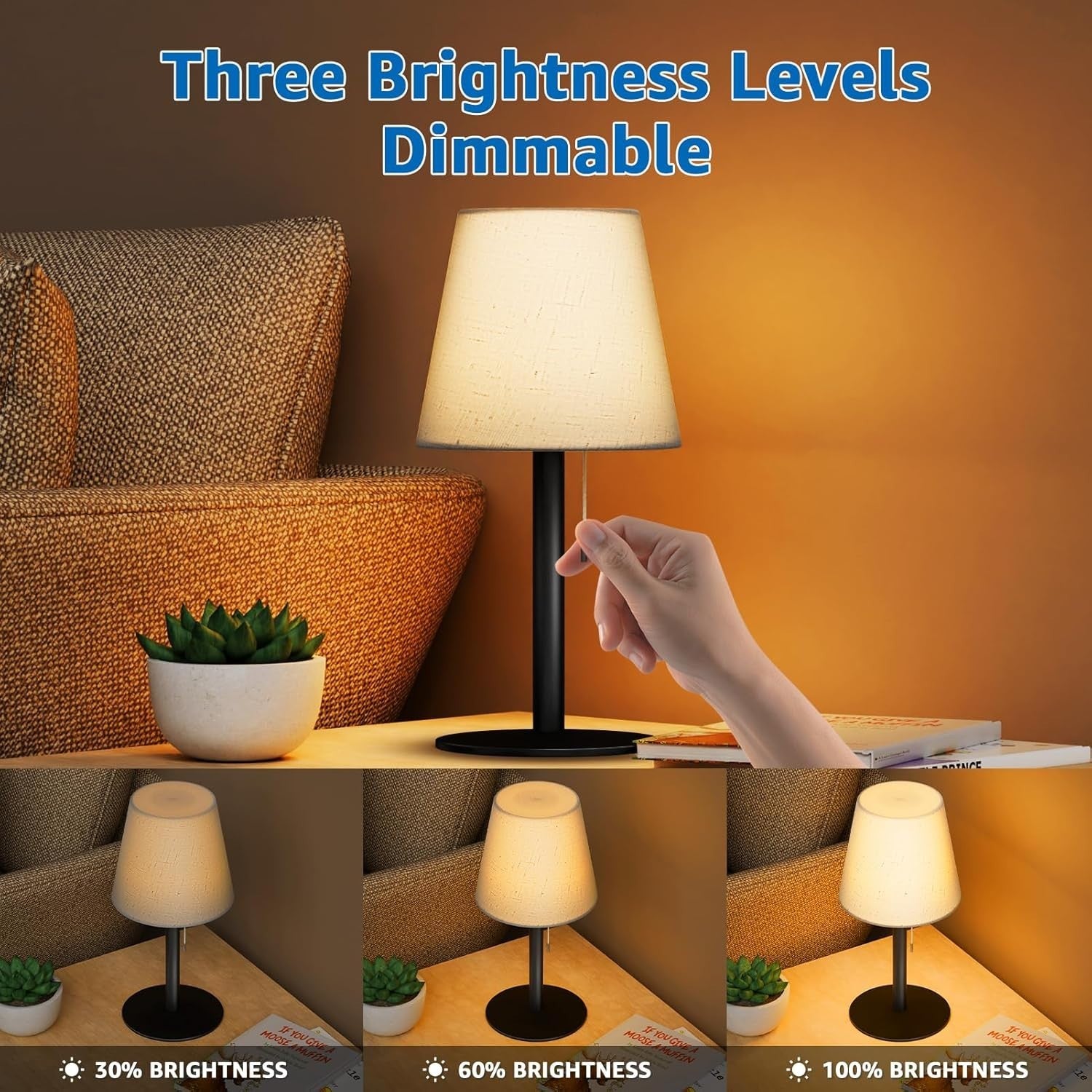 LED Akku Tischleuchte 💡 Dimmbar 3 Stufen USB Nachttischlampe Modern