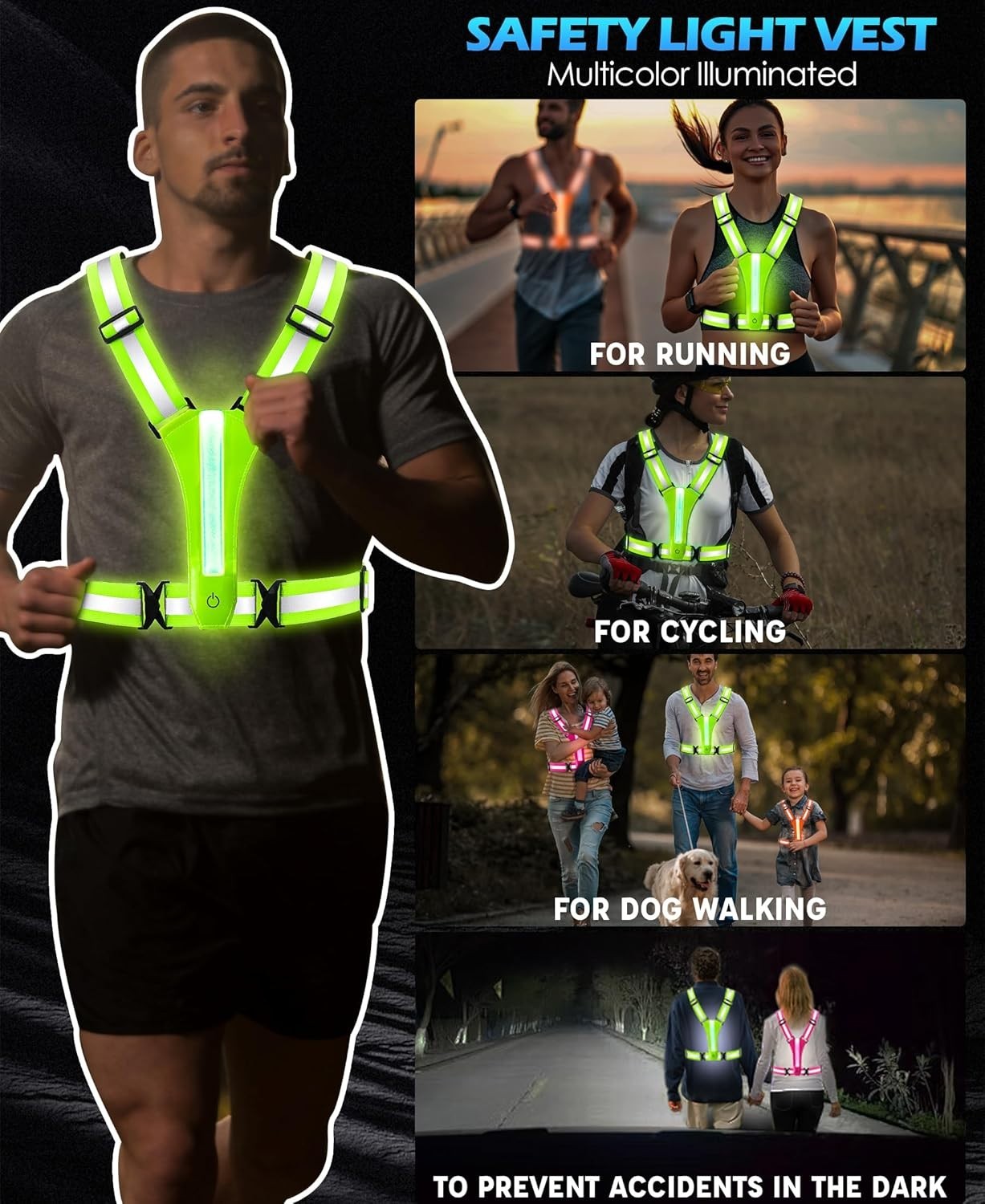 USB Warnweste Fahrrad Motorrad Reflektor Sicherheitsweste Sport Leuchtweste West