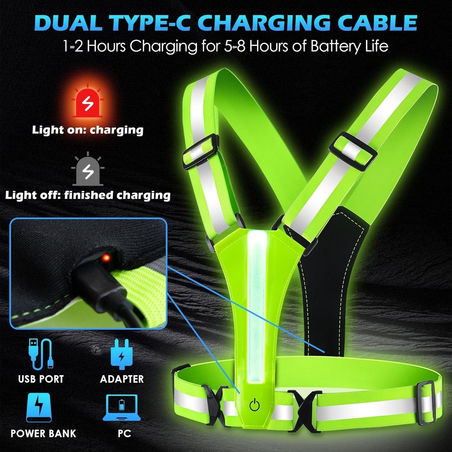 USB Warnweste Fahrrad Motorrad Reflektor Sicherheitsweste Sport Leuchtweste West