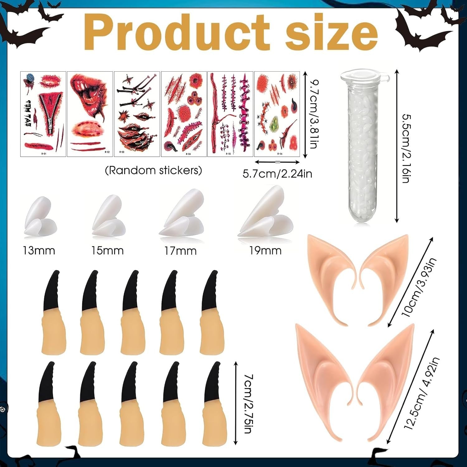 Halloween Vampir Zähne Set Erwachsene Kinder Fangs Elfenohren Krallen 🎃