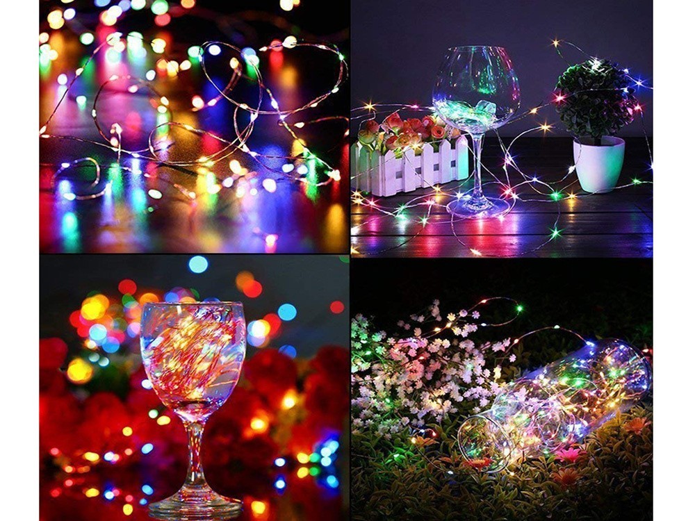 Draht Lichterkette 100 LED 10m Mehrfarbig mit Batterien Weihnachtsdeko 🎄