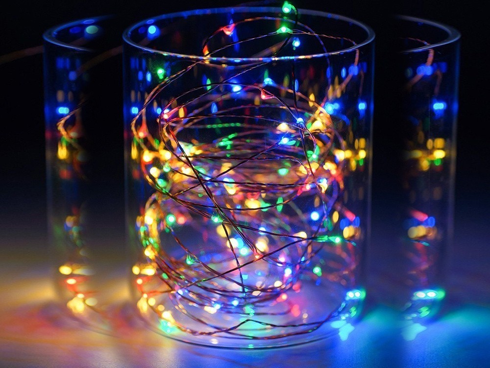 Draht Lichterkette 100 LED 10m Mehrfarbig mit Batterien Weihnachtsdeko 🎄