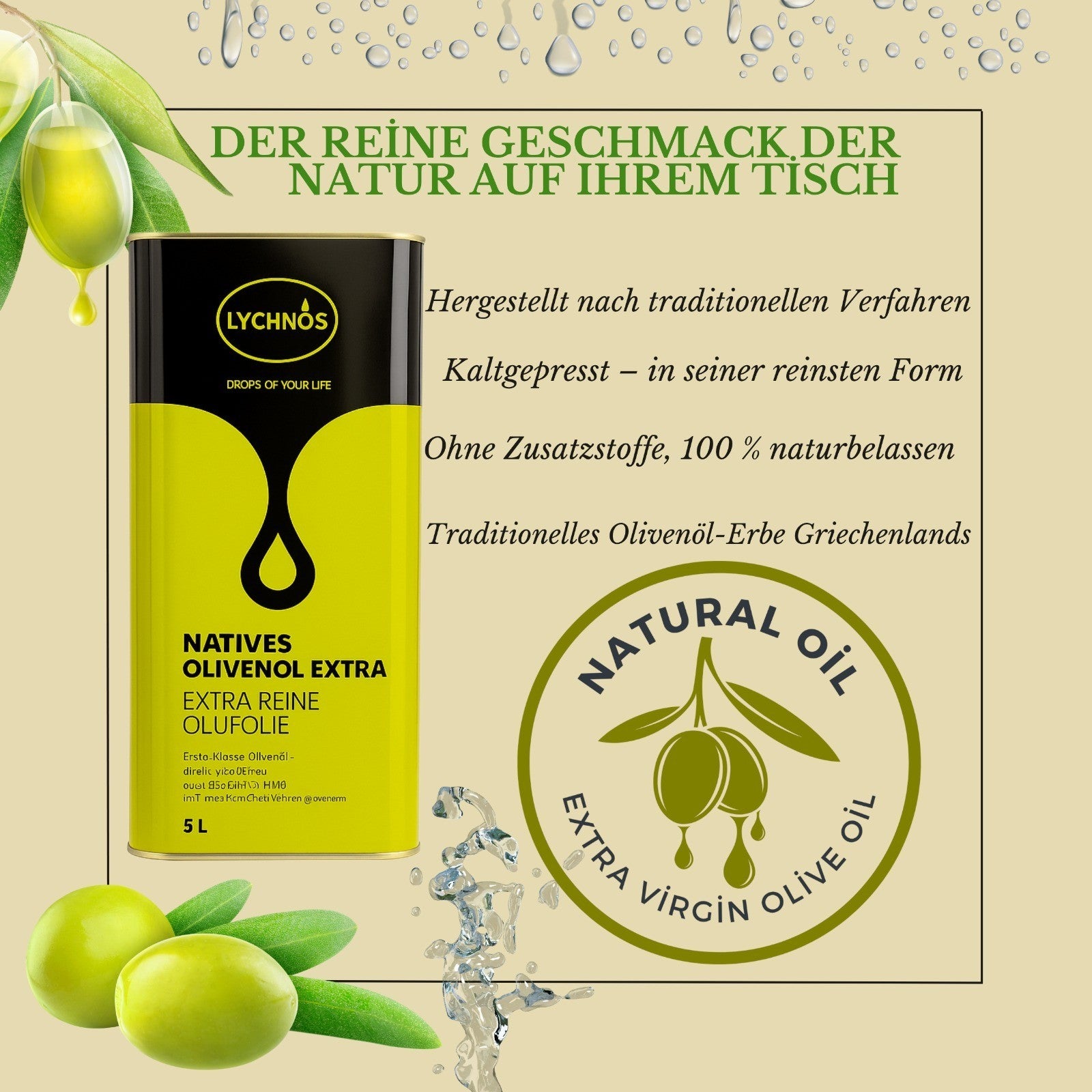 Lychnos Olivenöl Extra Nativ 5L Kaltgepresst aus Kreta Premium Qualität 🫒