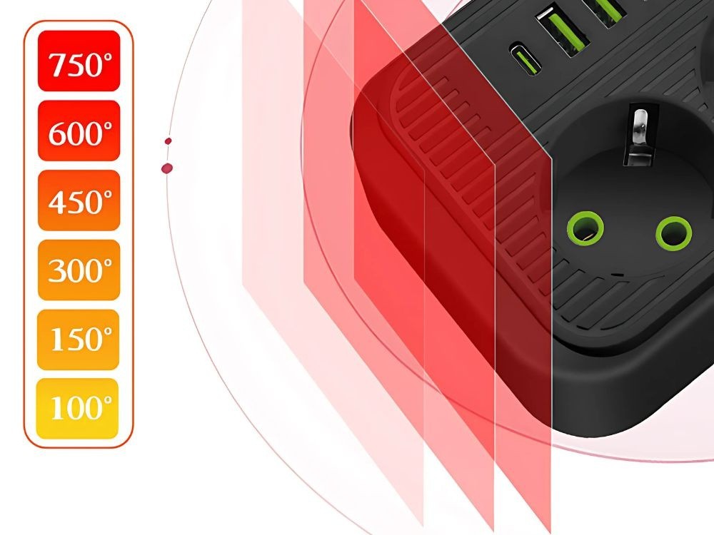 Steckdosenleiste mit 3 Steckplätzen, 4 USB & 1 USB-C – 2m Kabel