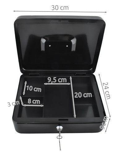 Geldkassette aus Metall 30×24×9 cm – Abschließbare Stahlkassette mit Schlüssel