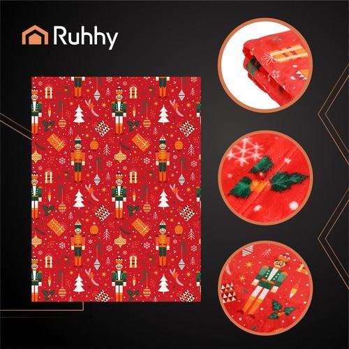 RUHHY Weihnachtsdecke 150x200 cm – Weiche Kuscheldecke in Rot, Doppelbett-Überwurf mit festlichem Motiv