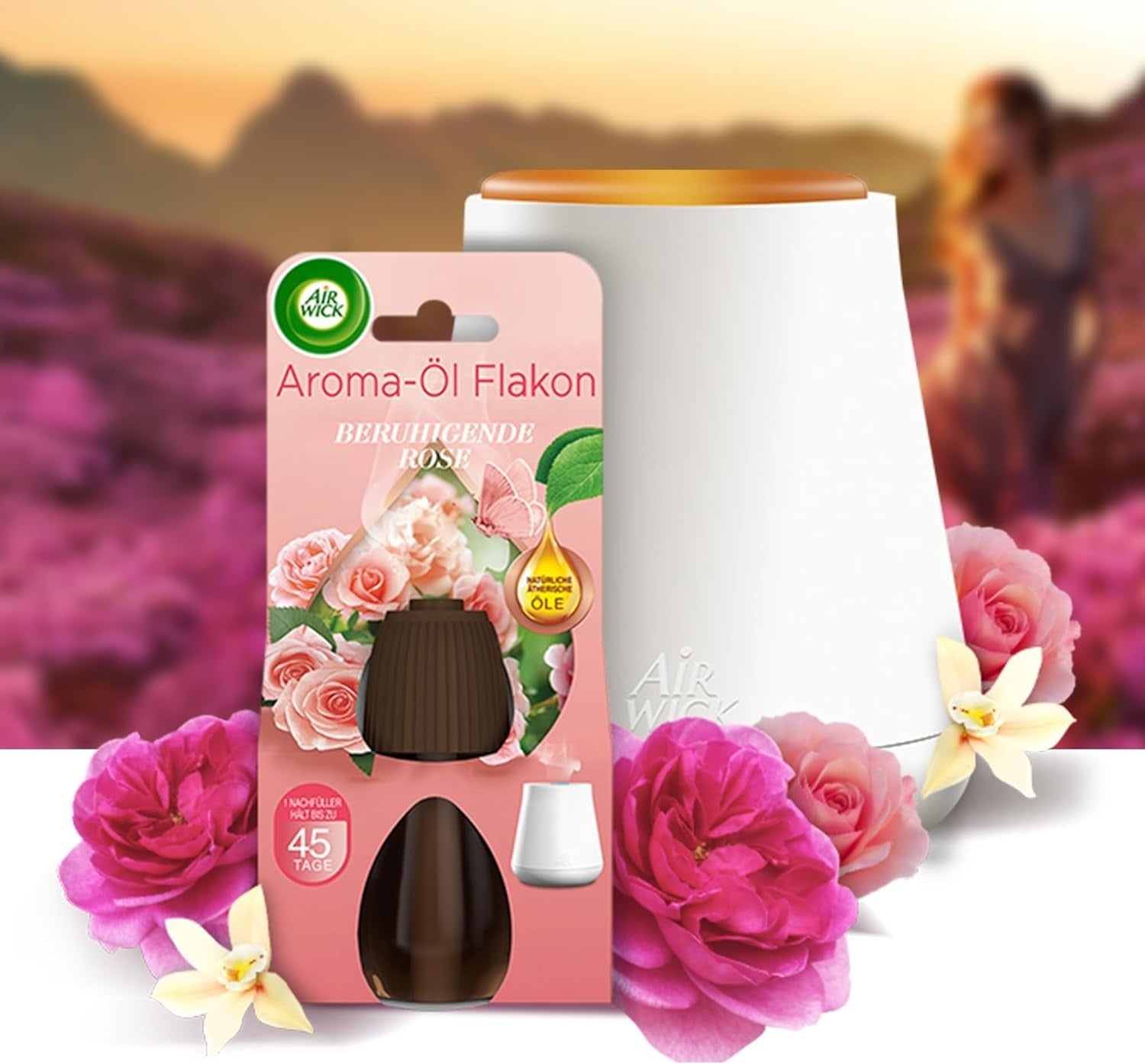 Air Wick Aroma-Öl Starter Set – Beruhigende Rose | Diffuser + 2×20 ml Nachfüller