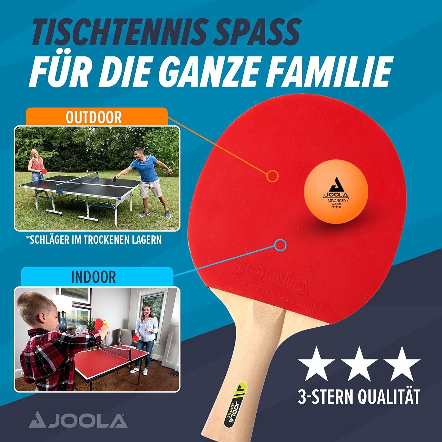 JOOLA Tischtennis Family Set – 4 Schläger, 10 Bälle und Tasche für Familie, Schule und Freizeit