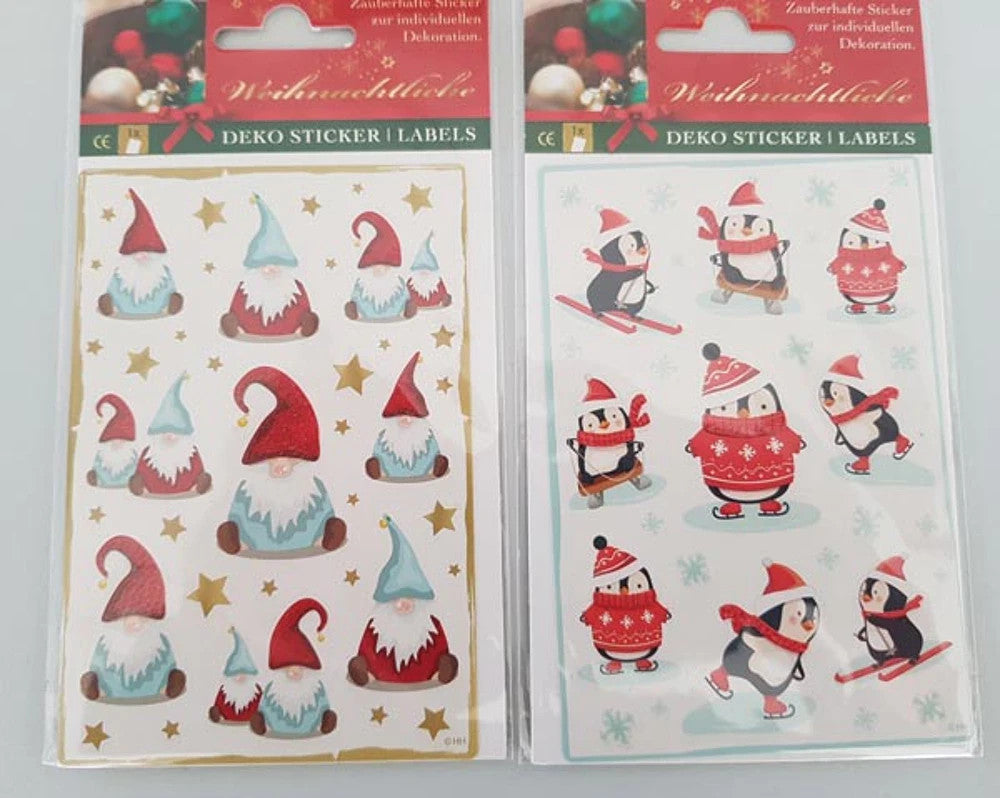Weihnachtssticker Deko Set Wichtel & Pinguin 15x9cm Glimmer 2x9 Stk 🎄