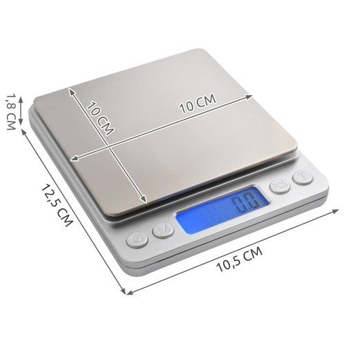 Digitale Küchenwaage 0,1g Präzisionswaage bis 2kg mit LCD Display & Edelstahlfläche
