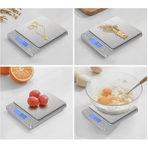 Digitale Küchenwaage 0,1g Präzisionswaage bis 2kg mit LCD Display & Edelstahlfläche