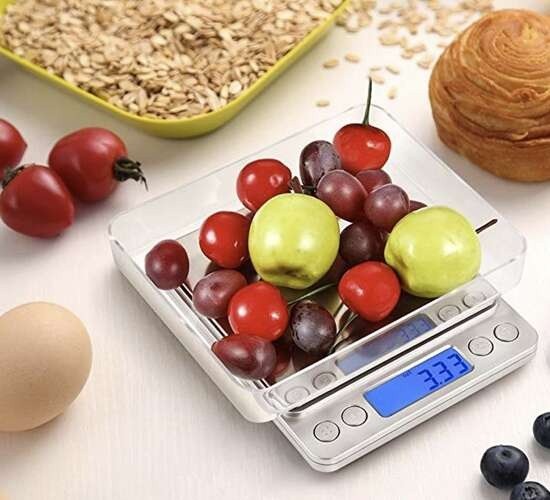 Digitale Küchenwaage 0,1g Präzisionswaage bis 2kg mit LCD Display & Edelstahlfläche
