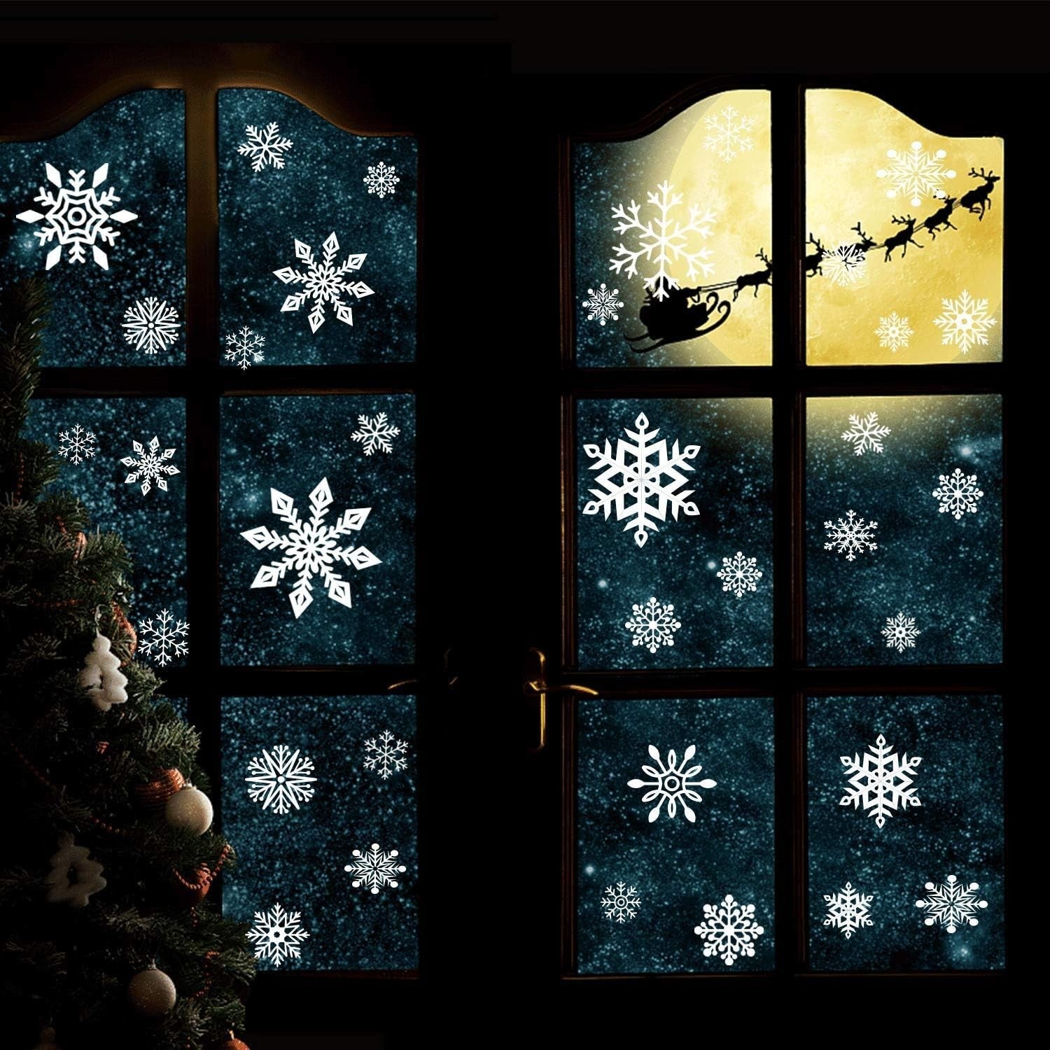 248 Stück Schneeflocken Fensterbilder – Statische Weihnachts-Fensteraufkleber, PVC, Wiederverwendbar, Winter & Weihnachtsdeko
