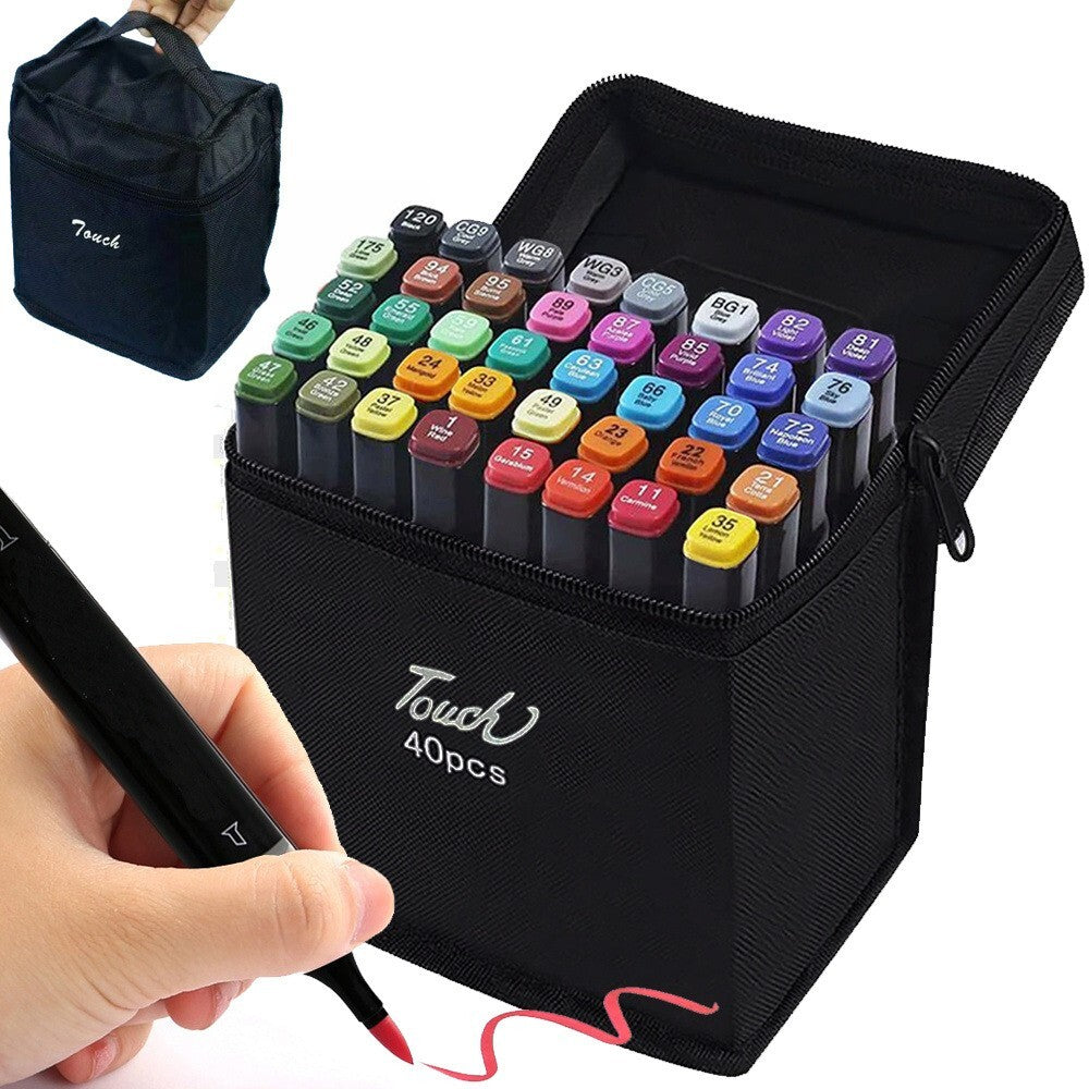 40 Stück Alkoholmarker Set | Doppelseitige Filzstifte für Kinder & Erwachsene | Feine und breite Spitze, Alkoholbasis, mit Etui