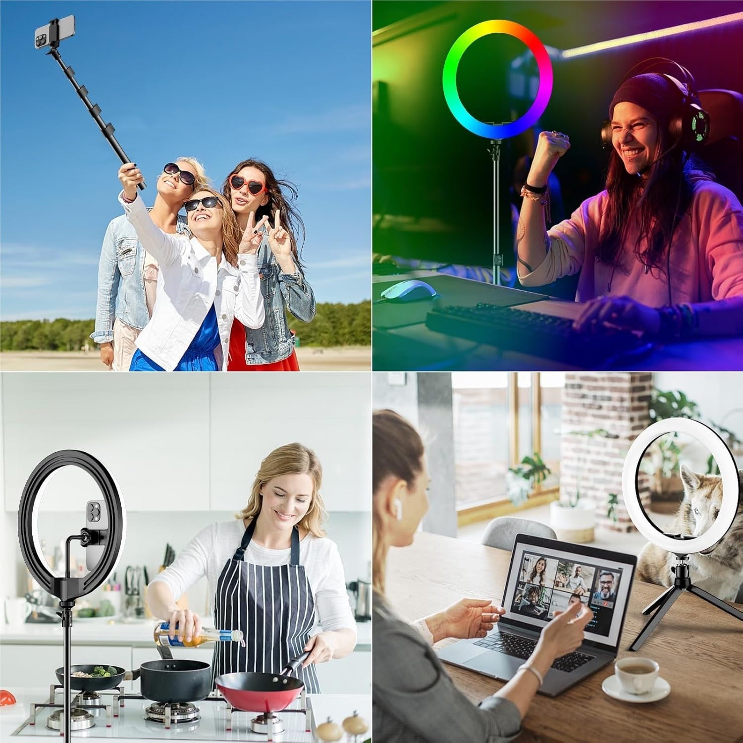 12" RGB Ringlicht 186cm mit Stativ | 48 Modi dimmbar Bluetooth Handyhalter