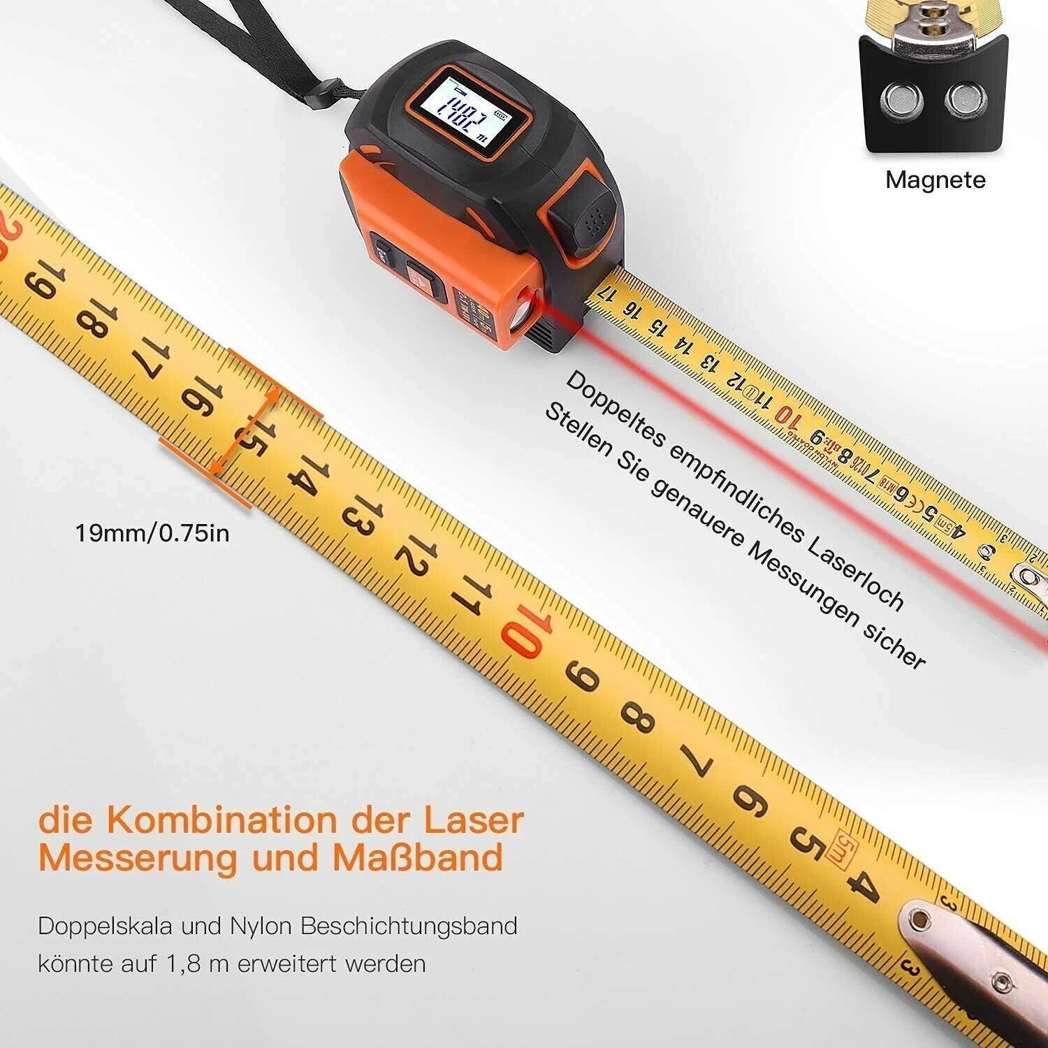 Tacklife TM-L01 2-in-1 Laser Distanzmesser 40m mit Maßband 5m & Magnethaken