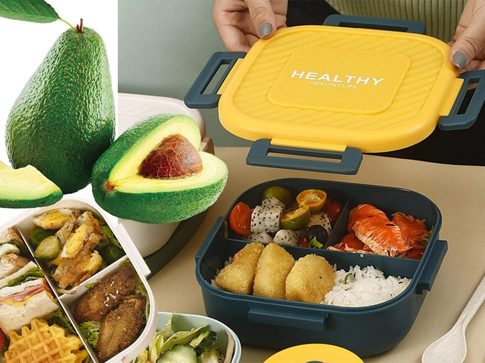 Lunchbox Frühstücksbox mit Trennwänden & Besteck für Schule Arbeit Bento 🍱