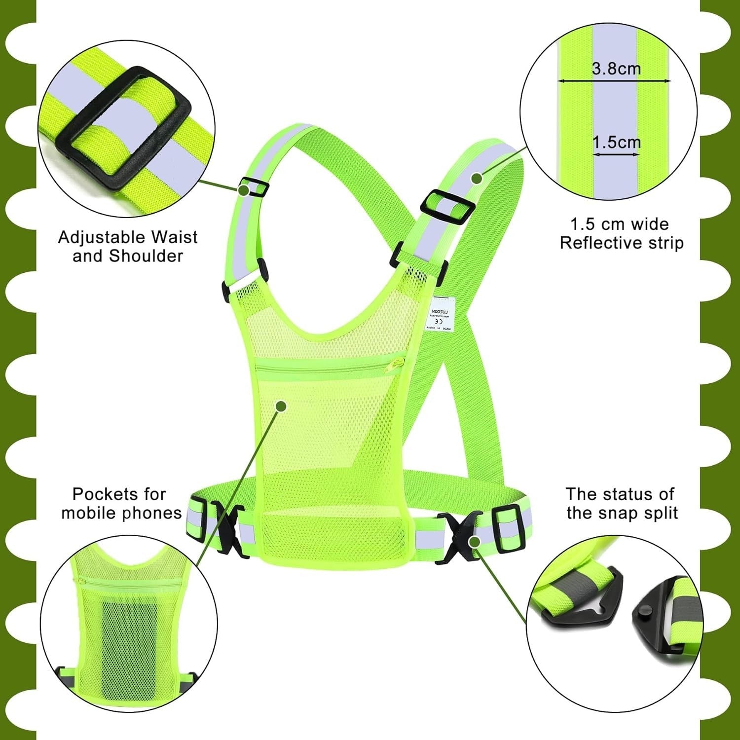 Reflektierende Laufweste 5-teilig mit Handyhalter Warnweste Fahrrad Joggen