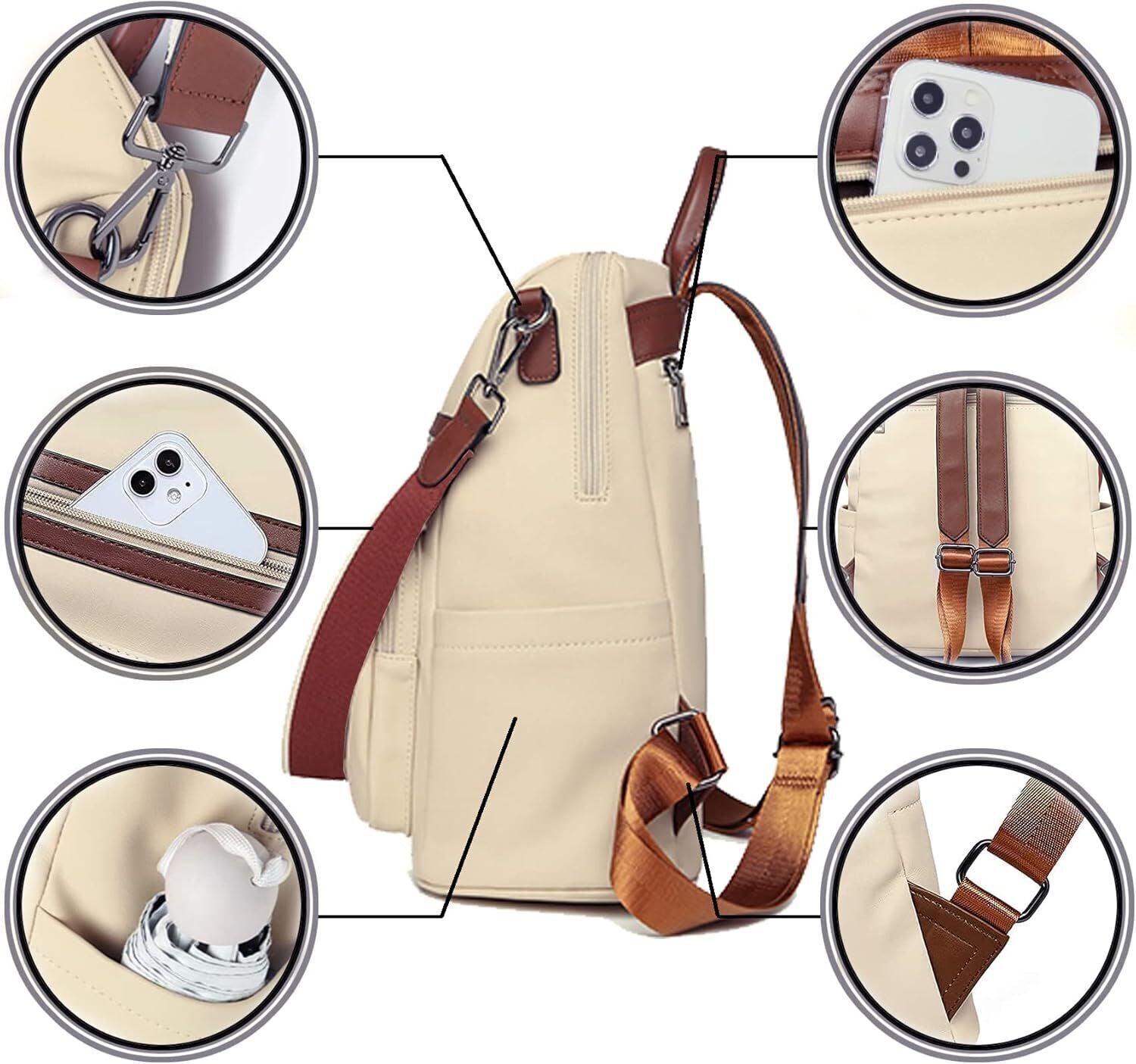 Damen-Rucksack veganem Leder Groß Stylisch Frauen Designer Schultertasche
