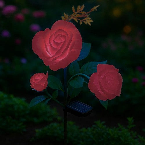 Solar Gartenrose LED Lampe mit 3 Blumen IP44 Solarleuchte für Garten Terrasse