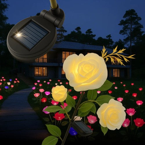 Solar Gartenrose LED Lampe mit 3 Blumen IP44 Solarleuchte für Garten Terrasse