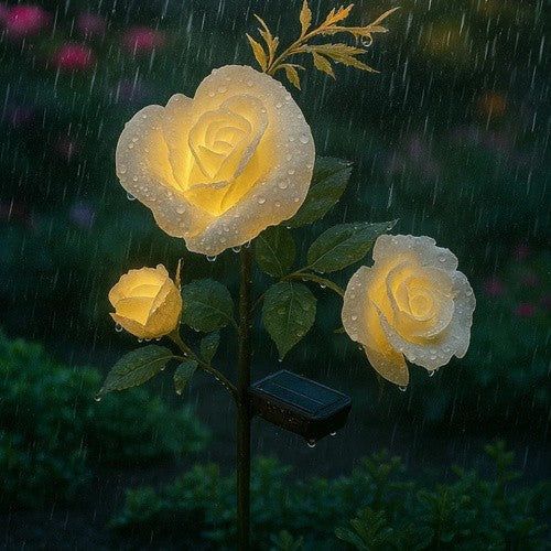 Solar Gartenrose LED Lampe mit 3 Blumen IP44 Solarleuchte für Garten Terrasse