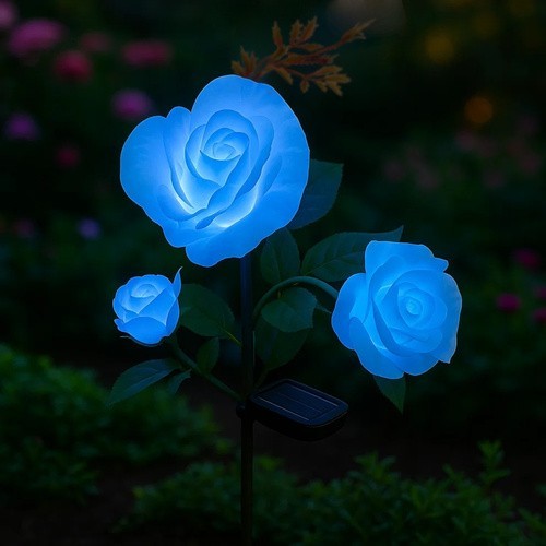 Solar Gartenrose LED Lampe mit 3 Blumen IP44 Solarleuchte für Garten Terrasse