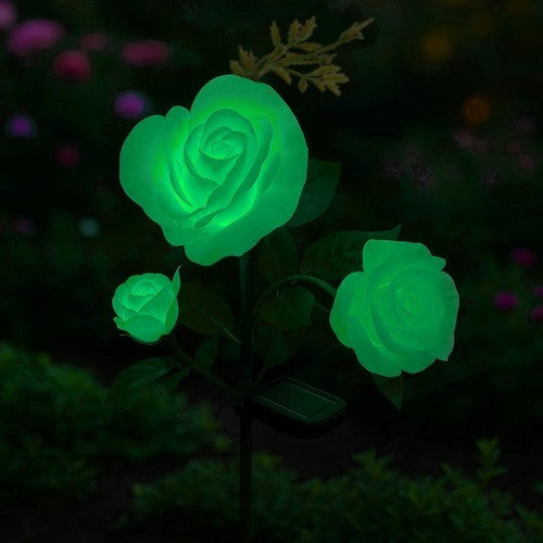 Solar Gartenrose LED Lampe mit 3 Blumen IP44 Solarleuchte für Garten Terrasse