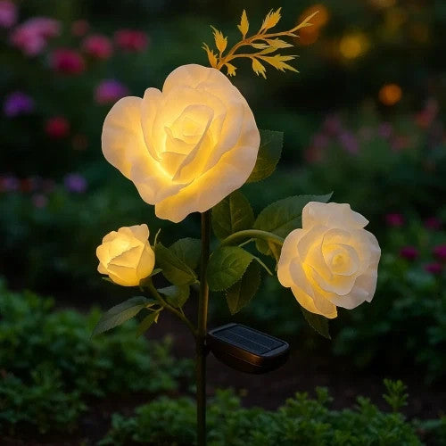 Solar Gartenrose LED Lampe mit 3 Blumen IP44 Solarleuchte für Garten Terrasse