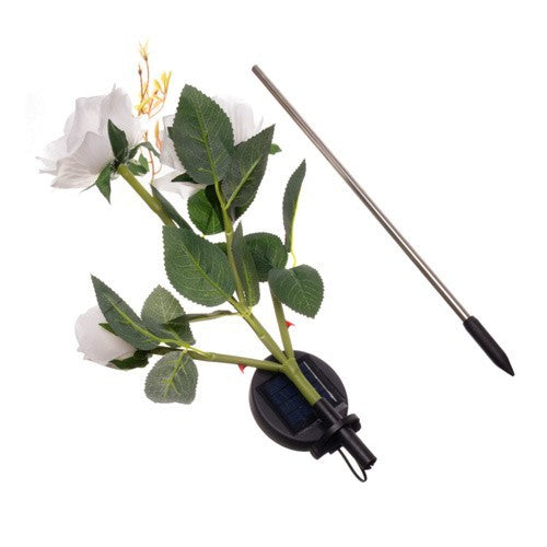 Solar Gartenrose LED Lampe mit 3 Blumen IP44 Solarleuchte für Garten Terrasse