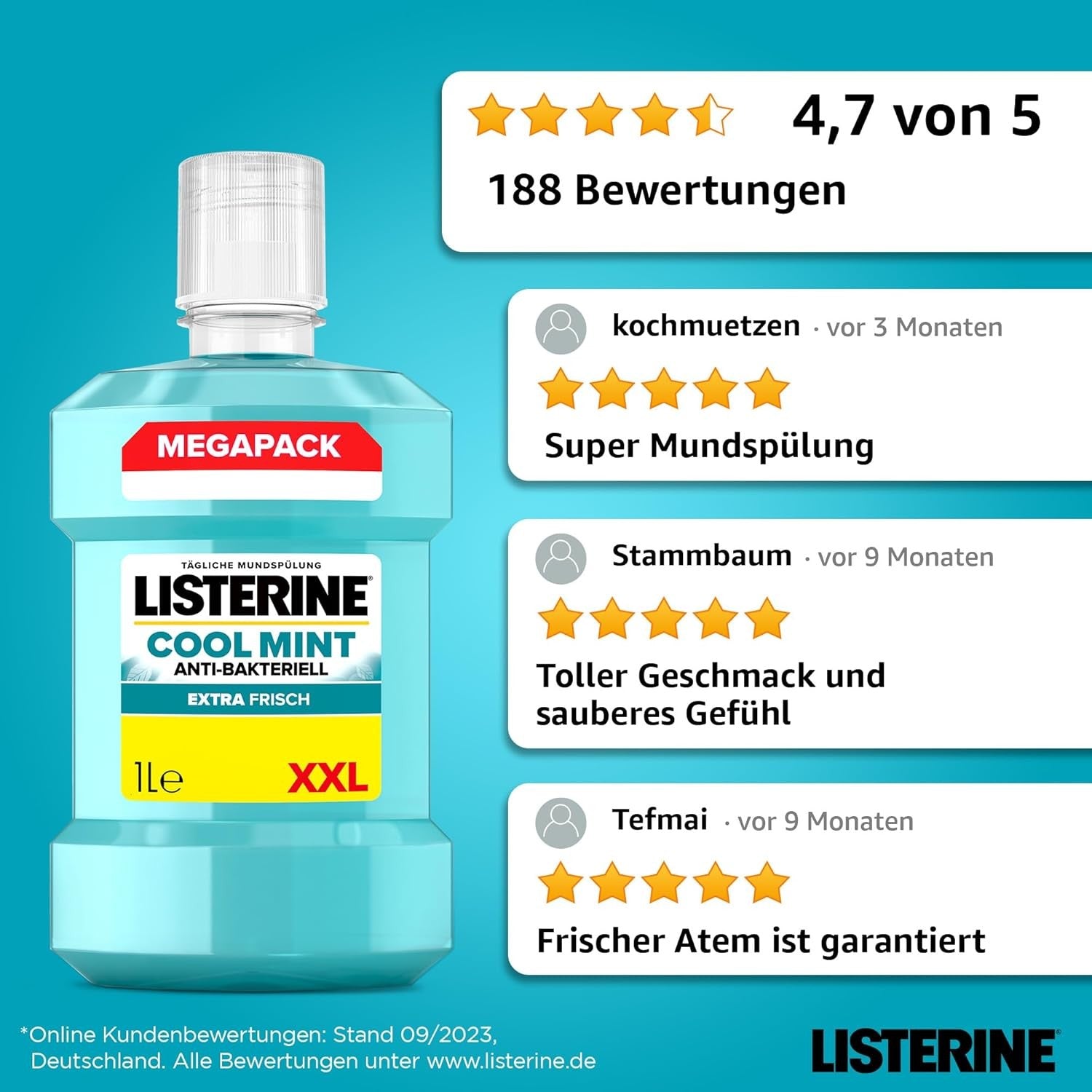 Listerine Cool Mint 1000ml Mundspülung Antibakteriell mit Minze